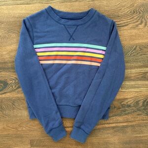 Navy multicolored striped sweater; size medium